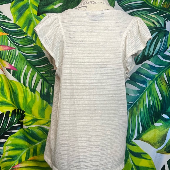 Banana Republic M Sheer Ivory Striped Flutter Sleeve Preppy Classic Feminine Top - Picture 2 of 8